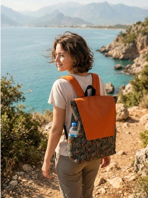 Kanvas Sırt Çantası Su Geçirmez Tropikal Desenli Gizli Bölmeli ve Çok Gözlü Organizer Çanta Unisex