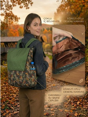 Kanvas Sırt Çantası Su Geçirmez Tropikal Desenli Gizli Bölmeli ve Çok Gözlü Organizer Çanta Unisex