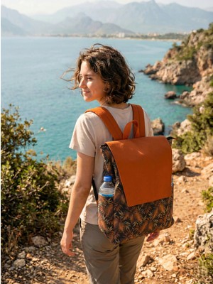 Kanvas Sırt Çantası Su Geçirmez Tropikal Desenli Gizli Bölmeli ve Çok Gözlü Organizer Çanta Unisex