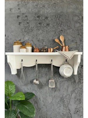 İda Wooden Dekoratif Terek -  Duvar Rafı & Askılık – 4 Askılı Dekoratif Mutfak ve Antre Tereği - Rafı