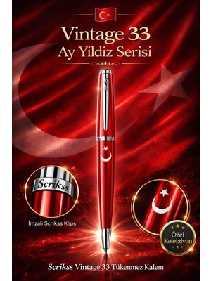 Scrikss Vintage 33 Tükenmez Kalem Kırmızı Ay Yıldız Baskılı