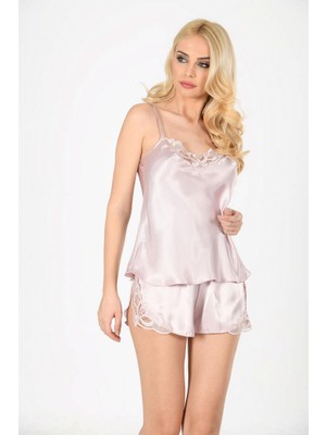 Sistina Hnrlishp Pudra Saten Babydoll Şortlu Takım - 280 - Beden S/m