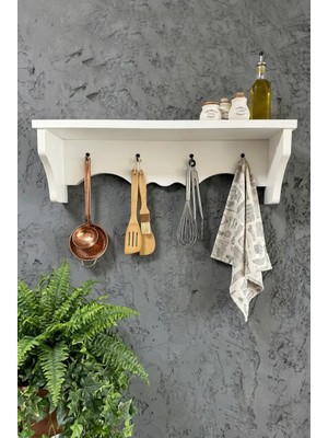 İda Wooden Dekoratif Terek -  Duvar Rafı & Askılık – 4 Askılı Dekoratif Mutfak ve Antre Tereği - Rafı