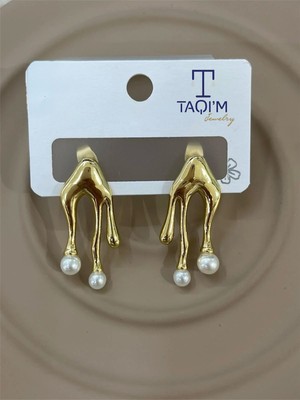 Taqi'm Jewelry Gold Incili Çelik Küpe