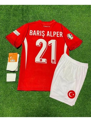 Legent Lady Türkiye 2024 Barış Alper Yılmaz Iç Saha Çocuk Forması 4'lü Set (Euro 2024 Patch) Kırmızı