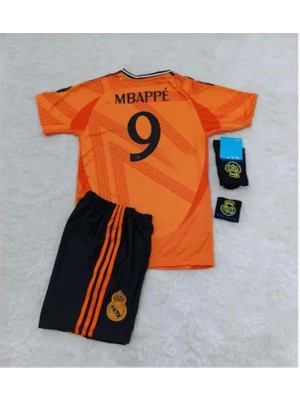 Legent Lady R. Madridd 2024/25 Yeni Sezon Kylian Mbappe Deplasman Çocuk Forması 4'lü Armalı Set