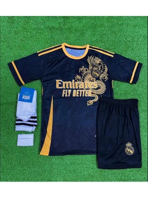 Legent Lady R.e.a.l M.a.d.r.i.d 2024/25 Yeni Sezon Kylian Mbappe Konsept Çocuk Forması 4'lü Set (Black-Gold)