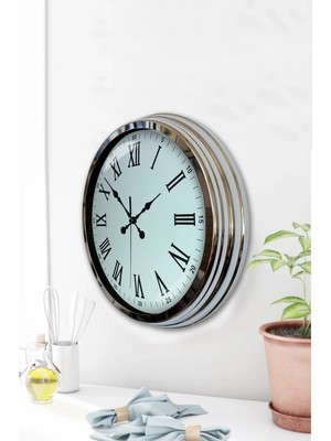 Epilons Mey Ithalat® Krom Roma Rakamlı 40 cm Metal Modern Duvar Saati