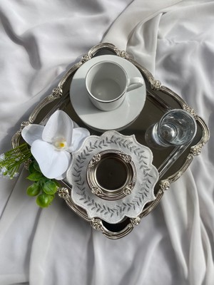 Zb Flowers Damat Kahve Tepsisi Gümüş Tepsi Nişan Tepsisi Damat Fincanı
