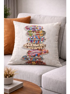 Bej Renkli Yaprak Desenli Yastık Kırlent Kılıfı SHKRL134