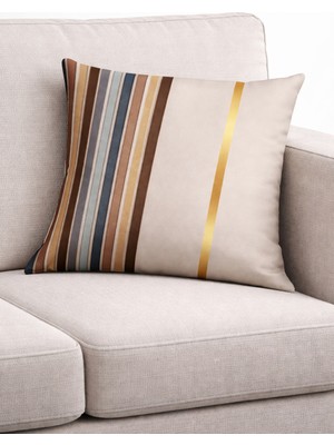 Bej Gold Çizgili Çift Taraflı Yastık Kırlent KILIFISHKRL989