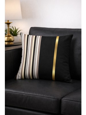 Siyah Gold Çizgili Çift Taraflı Yastık Kırlent KILIFISHKRL991