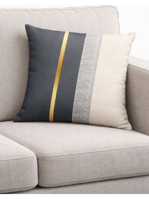 Gri Gold Çizgili Çift Taraflı Yastık Kırlent KILIFISHKRL980