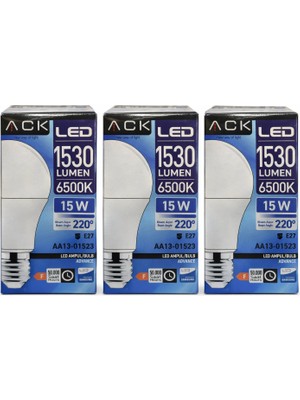 Kondel Aydınlatma Ack 15W LED Ampul 6500K Beyaz Işık 1530 Lümen E27 Duy 3’lü Paket Uzun Ömürlü