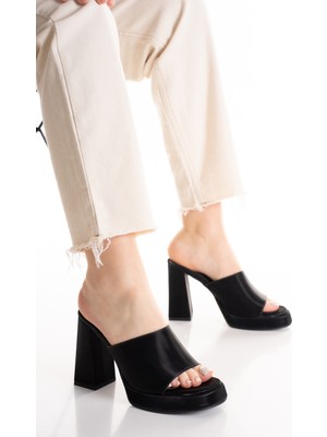 L&L Yüksek Kalın Topuklu Platform Taban Siyah Kadın Terlik