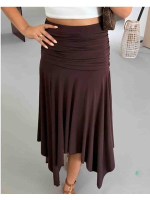 Candan Yeni Sezon Sandy Kumaş Asimetrik Kesim Astarlı Etek