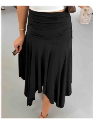 Candan Yeni Sezon Sandy Kumaş Asimetrik Kesim Astarlı Etek