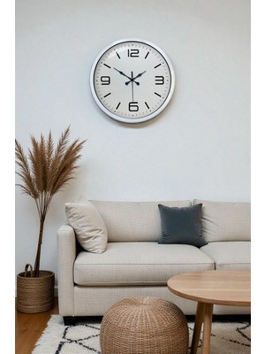 Epilons Mey Ithalat® 40 cm Beyaz Metal Modern Duvar Saati