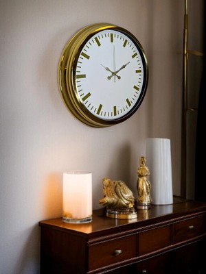 Epilons Mey Ithalat® Gold & White Lüks Tasarım 40 cm Gold Metal Duvar Saati