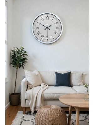 Epilons Mey Ithalat® 40 cm Beyaz Metal Retro Duvar Saati