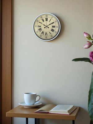 Epilons Mey Ithalat® 36 cm Beyaz Retro Dekoratif Duvar Saati