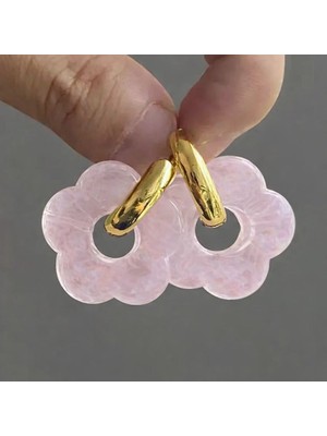 Taqi'm Jewelry Sallantılı Pembe Çiçekli Çelik Halka Küpe