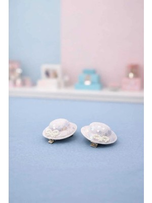 Nati Co Kız Çocuk Şapka Figürlü Beyaz Renk Pens Toka 2’li Set