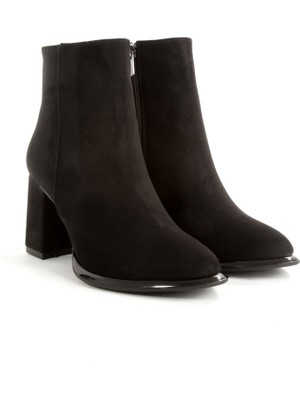 Rella Siyah Süet Kalın Topuklu Fermuarlı Şık Günlük Kadın Bilek Bot