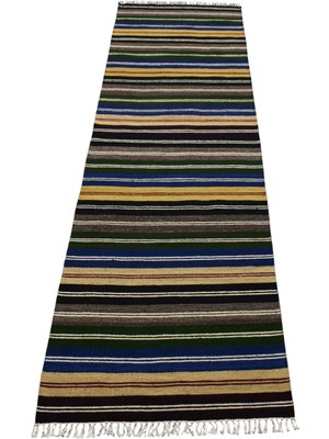 Zehra Abla Halı Yeni El Dokuması Rengarenk Çizgili Hatay Yün Yolluk Kilim 6998