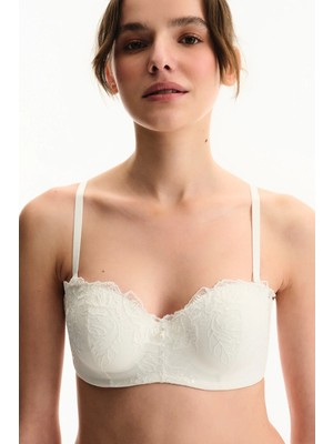 Penti Kırık Beyaz Lotus Straplez Broidery Balenli Sütyen