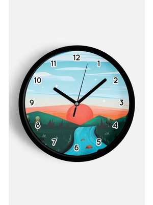 JHAAR Soyut - Bohem - Doğa - Deniz Manzaralı Modern Duvar Saati - 25CM - Önü Camlı Siyah Kasa