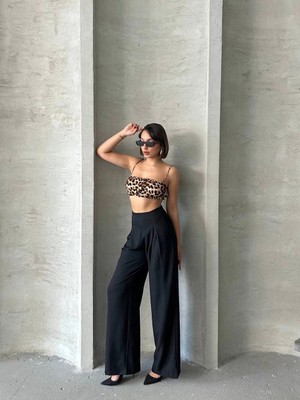 Zengezur Mall Hnrlishp Pileli Keten Pantolon S255046 Siyah (Beden: L)