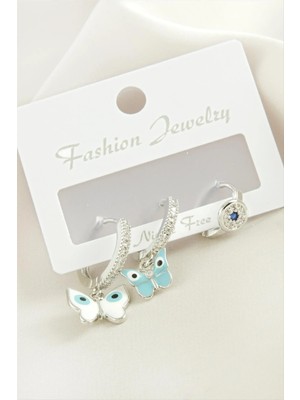 Ronanna 3 Adet Kelebek Zirkon Taşlı Küpe