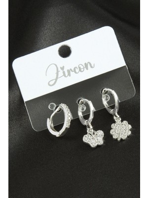 Ronanna 3 Adet Kelebek Yonca Zirkon Taşlı Küpe