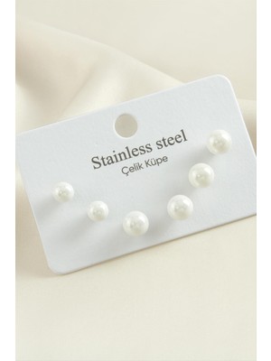 Ronanna 6 Adet Çelik Inci Küpe