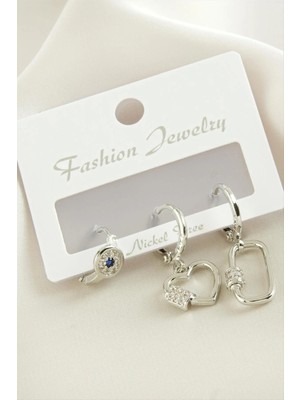 Ronanna 3 Adet Kalp Zirkon Taşlı Küpe