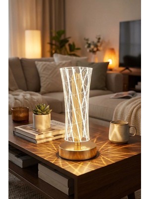 Plentiful Silindirik Kristal Çizgi Model LED Masa Lambası – Gold Tabanlı, Dokunmatik, 3 Renk Işık Modl