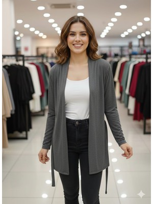 Vardis Kadın Kuşaklı Viskon Lastikli Spor Ceket Tesettür Hırka