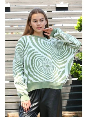 Zengezur Mall Hnrlishp Beyaz Kalp Çizgili Kazak Mint (Beden: Standart)