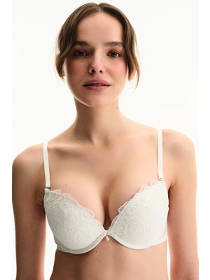 Penti Kırık Beyaz Super Push Up Destekli Broidery Sütyen