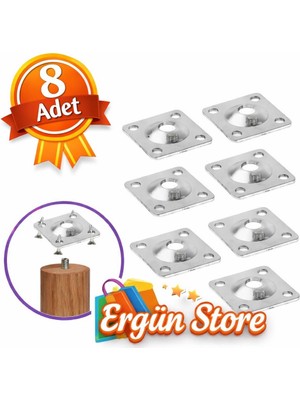 Ergün Store Mobilya Baza Koltuk Zigon Sehpa Ayağı Metal Bağlantı Aparatı Düz Ayak Tabanı M8 Civatalı (8 Adet)
