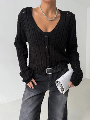 Zengezur Mall Hnrlishp Küçük Düğmeli Küçük Örgülü Triko Hırka Siyah (Beden: Standart)