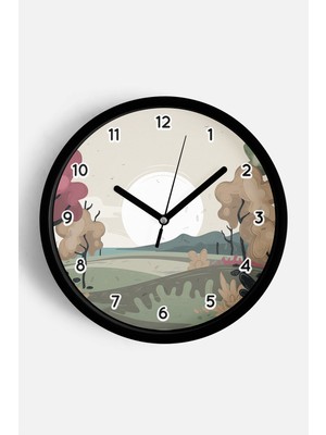 JHAAR Soyut - Bohem - Doğa - Deniz Manzaralı Modern Duvar Saati - 25CM - Önü Camlı Siyah Kasa