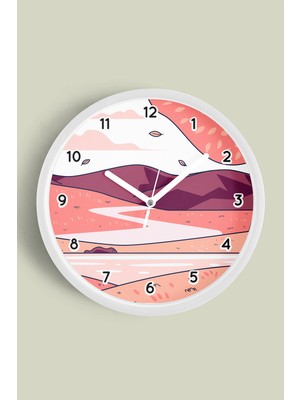 JHAAR Soyut - Bohem - Doğa - Deniz Manzaralı Modern Duvar Saati - 25CM - Önü Camlı Beyaz Kasa