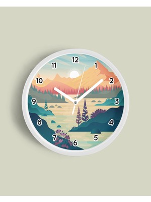 JHAAR Soyut - Bohem - Doğa - Deniz Manzaralı Modern Duvar Saati - 25CM - Önü Camlı Beyaz Kasa