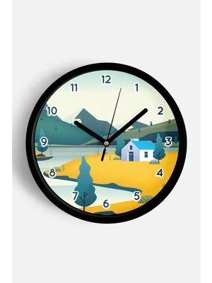 JHAAR Soyut - Bohem - Doğa - Deniz Manzaralı Modern Duvar Saati - 25CM - Önü Camlı Siyah Kasa