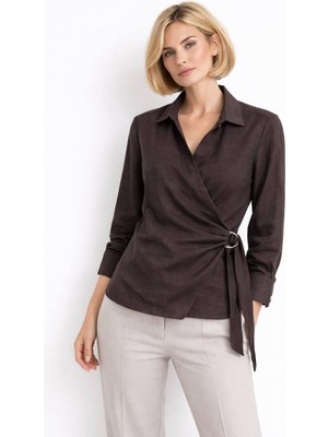 Qimya Butik Egzotik Asortik Kadın Tokalı Kruvaze Bluz