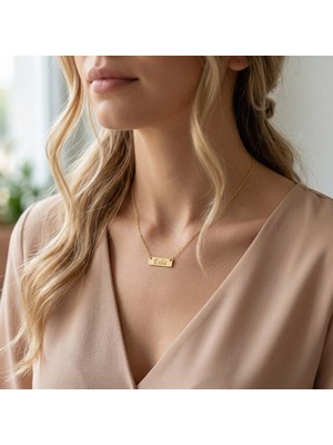 Vaoov 925 Ayar Gümüş Isim Yazılı Minimal Plaka Kolye