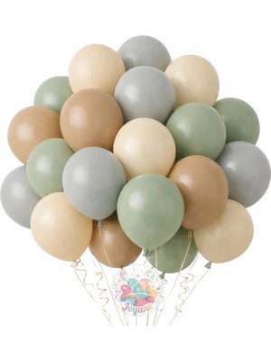 Joyane Retro Balon Seti 24 Adet 12'' Latex Balon Latte Deniz Kumu Gri Kış Yeşili Doğum Günü Parti Balonu