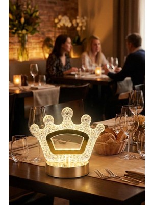 Plentiful Kral Tacı Model Kristal LED Masa Lambası – Dokunmatik, 3 Renk Işık Modlu, Şarjlı Mini Dekora